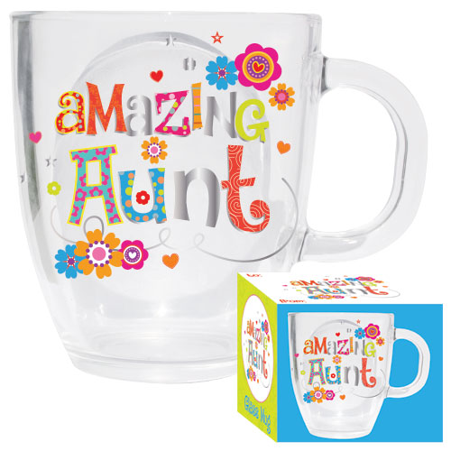 AMAZING AUNT GLASS MUG *DAMAGED BOX*